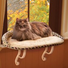 K&H Pet Products Deluxe 14 x 24 in. Kitty Sill with Bolster - Tan Kitty Print