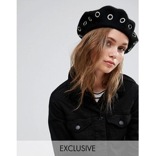 Glamorous Wool Beret with Silver Eyelets