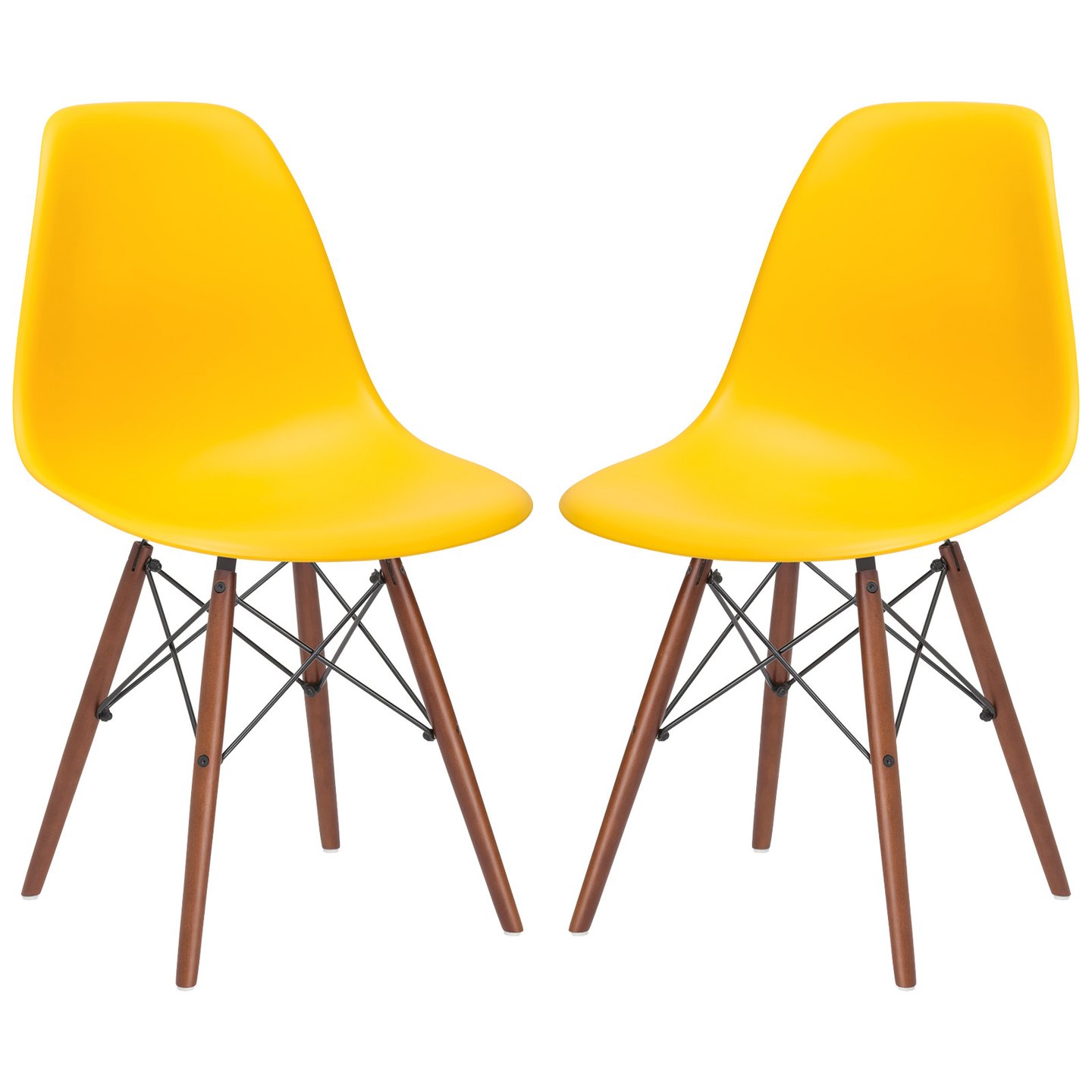 Set of 2 - Vortex Side Chairs with Walnut Legs - Yellow