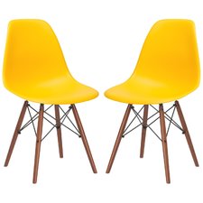Set of 2 - Vortex Side Chairs with Walnut Legs - Yellow