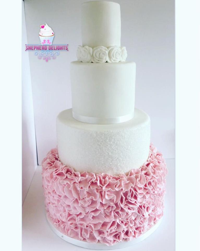 Pink Ruffle Four Tier Weddi...