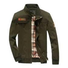 Patch Embellished Snap Button Design Jacket - Army Green M