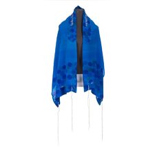Floral Royal Blue Silk Tallit For Women