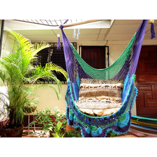 Green Purple Turquoise Blue Hanging Chair Natural Cotton and Wood plus Simple Fringe
