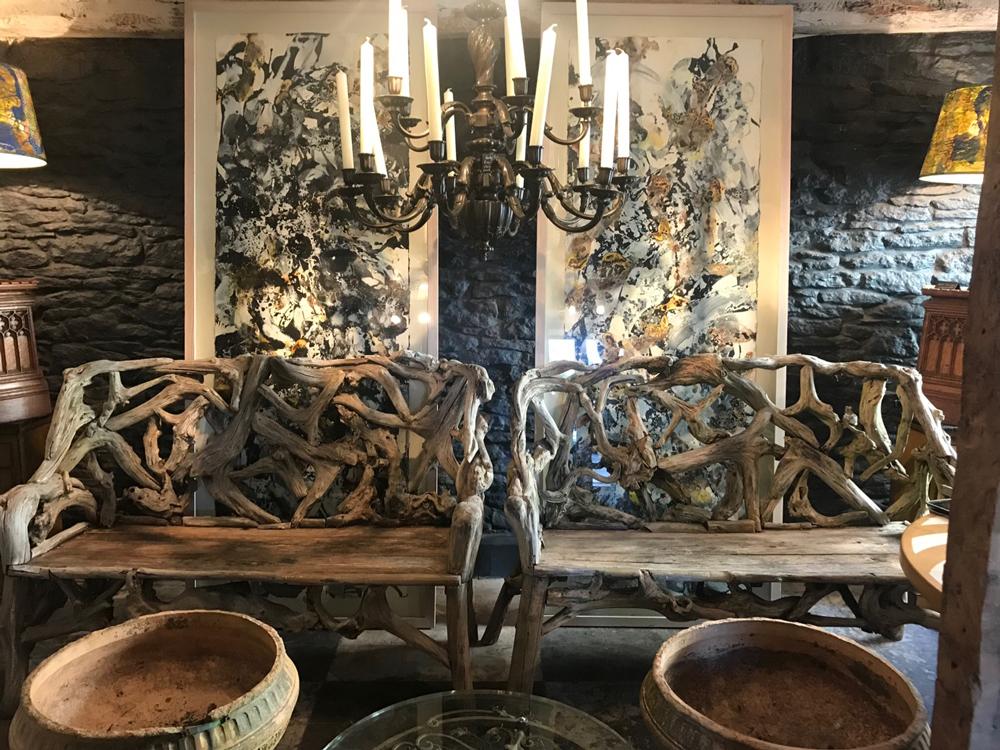 Pair of Chinese root benches
