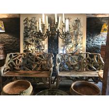 Pair of Chinese root benches