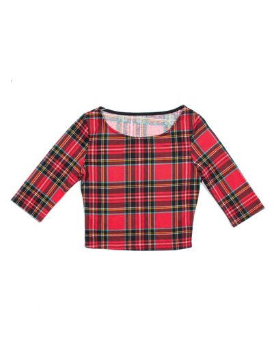 Crew Neck Red Flannel Crop Top
