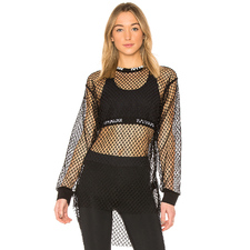 Mesh Long Sleeve Tee in Black