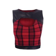 Leather Embellished Flannel Crop Top