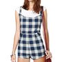 Blue and White Hot Pant Flannel Jumpsuit