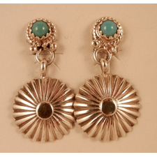 Navajo Small Turquoise & Sterling Silver Concho Style Earrings