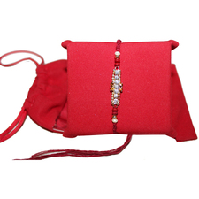 Beautiful Red and White Mix Stone Rakhi for Brother