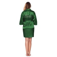 Picture of Lush Meadow Satin Robe for Bride with clear Rhinestone