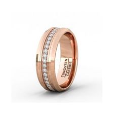 Rose Gold 8mm Tungsten Ring Polished Fully Stacked Cubic Zircon Beveled Edge Comfort Fit