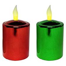 Mr. Light Metallic Votive Candles with Timers, Red/Green, Set of 4