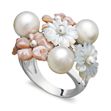 Pearl Ring, Sterling Silver Mother of Pearl and Cultured Freshwater Pearl Flower Ring - Rings - Jewelry & Watches - Macy's