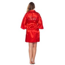 Picture of Red Satin Robe for Bride with clear Rhinestone
