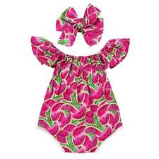 Watermelon Printed Girls Romper & Headband