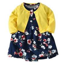 Girls Floral Romper Dresses   Yellow Coat