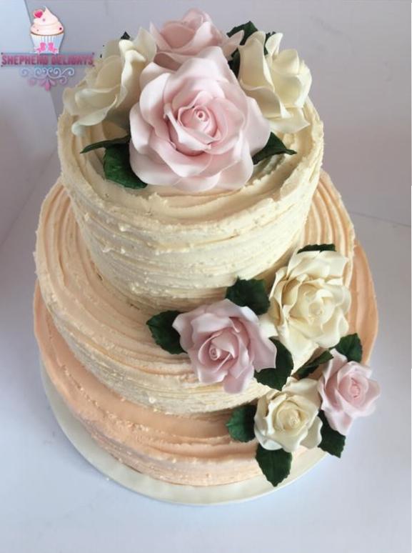 Three Tier Rose Wedding Cak...
