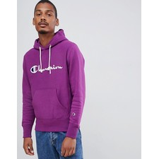 Champion reverse weave hoodie with large script logo in purple