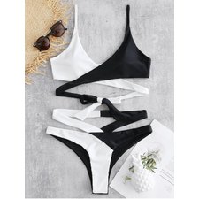 online Two Tone Wrap Bikini Set - BLACK M