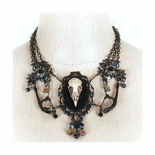 Crow Skull Necklace, goth crow necklace black goth necklace statement necklace