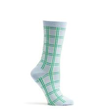 Bright White and Green Check Socks