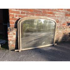 A Highly useful size Antique English Mirror 19th Century  carved wood painted arched top Overmantle Mirror.
