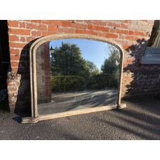 A Highly useful size arched top 19th Century Antique English carved wood & gesso painted Overmantel Mirror