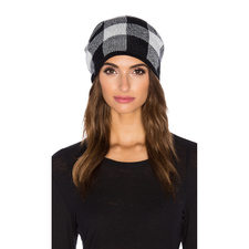Plush Fleece Lined Plaid Beanie in White & Black