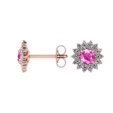 14k Rose Gold Pink Sapphire and Diamond Star Halo Earrings (1/2 CT. TW.)
