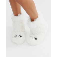 Monki fluffy slippers in white