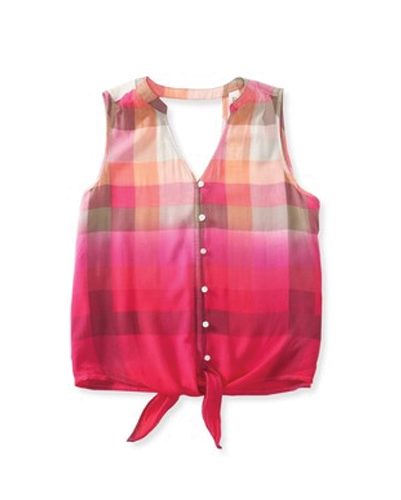 Pink Self Tie Flannel Crop Top