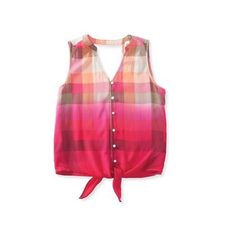 Pink Self Tie Flannel Crop Top