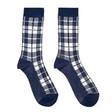 Cottage Cheese Cream and Blue Check Socks