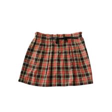 Box Pleat Orange and Black Check Flannel Skirt