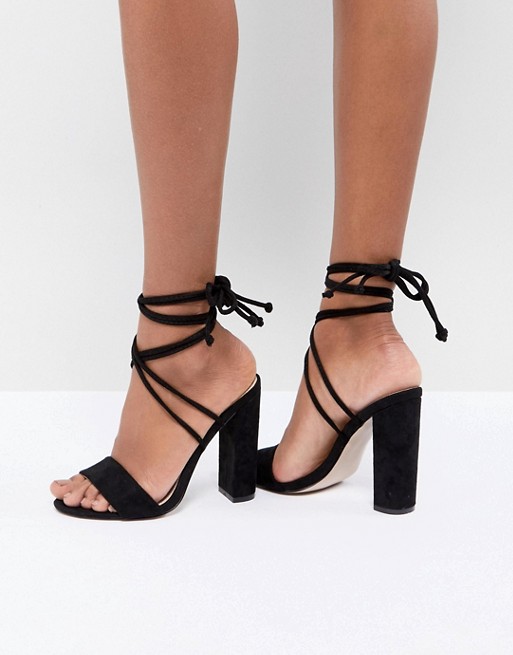 Black Tie Up Block Heeled Sandals