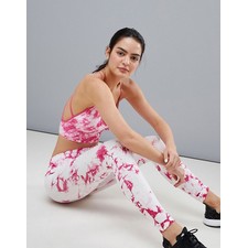 South Beach Tie Dye Strappy Bra Top & Leggings In Pink Set