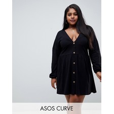 Curve long sleeve cotton smock dress