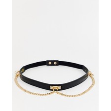  gold chain detail belt in black