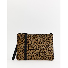 Warehouse leather crossbody bag in leopard print