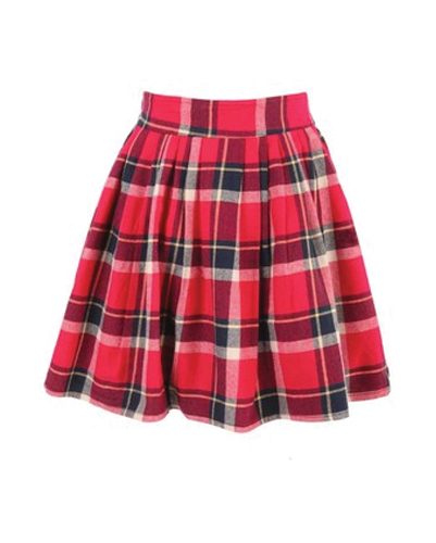 Broad Belt Check Flannel Skirt