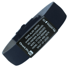 ID with re-cycled bicycle tyre strap and black ID tag | OneLife iD