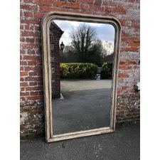 A Fabulous large Antique French 19th Century carved wood & gesso arched top painted Louis Philippe Mirror.