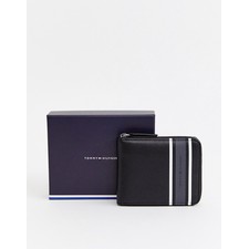 zip around wallet with grey stripe detail in black