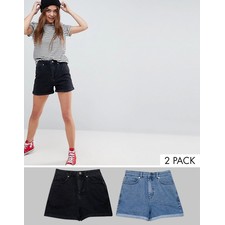  denim Ritson mom short in washed black and mid blue 2 pack save 14%