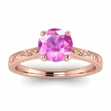 14k Rose Gold Everleigh Hand Engraved Pink Sapphire Ring 