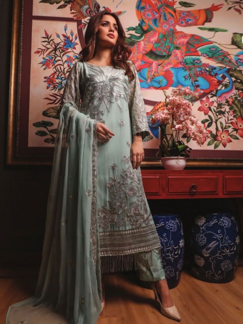 Breathtaking Sea Green Embr...