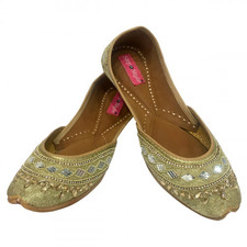 Ladies Gold Mirror Work Mojari Punjabi Jutti Handmade Khussa Bridal Jutti SS15